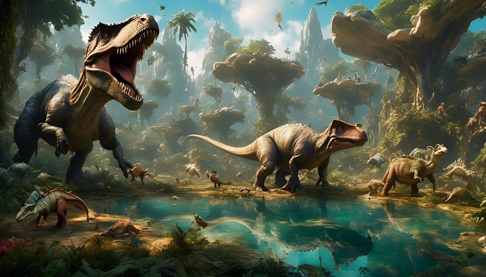 dinosaurs, <lora:JellyFlower:1.0> 