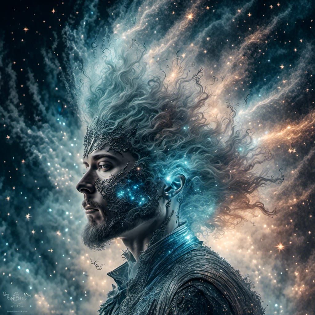 <lora:Glitter sparkle star:1.0> Man's portrait, electrical sparkles, silvery smoke, misty, glitter, sparkle, luminescence, lights in the air...