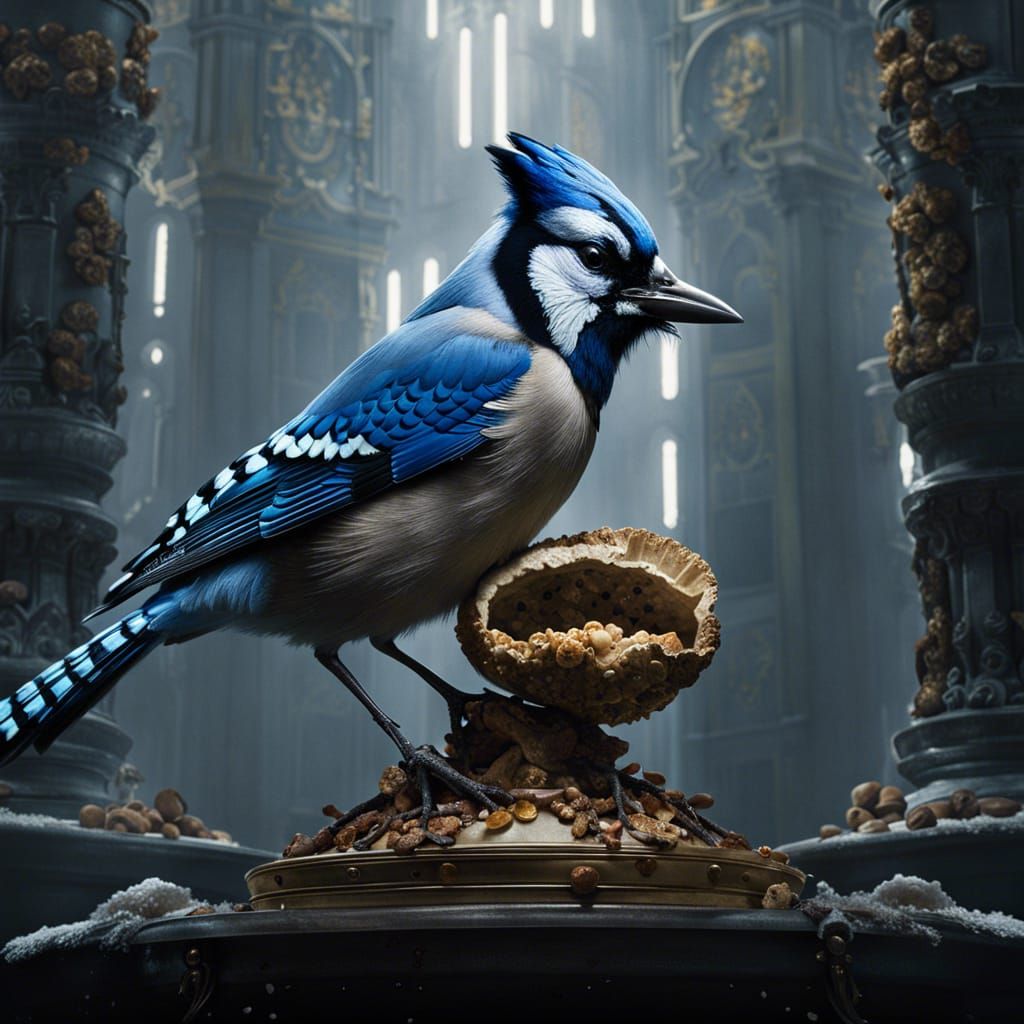The Bluejay and the Peanut  by @lizardly 