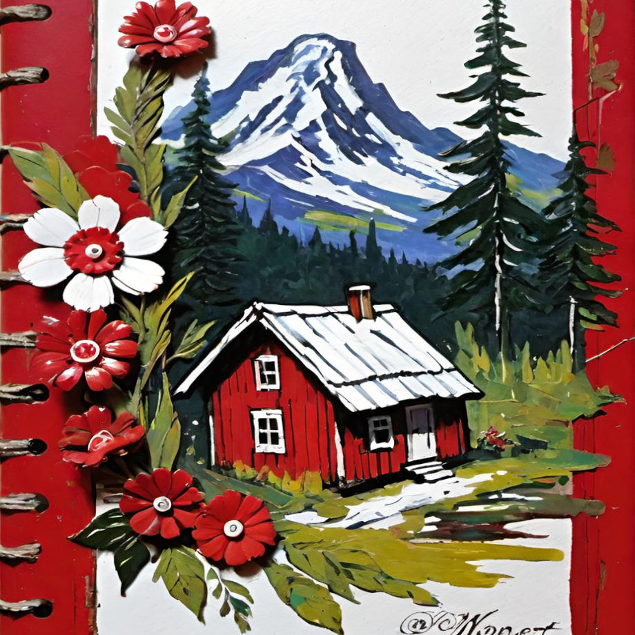 Log Cabin Scrapbook with Flowers
