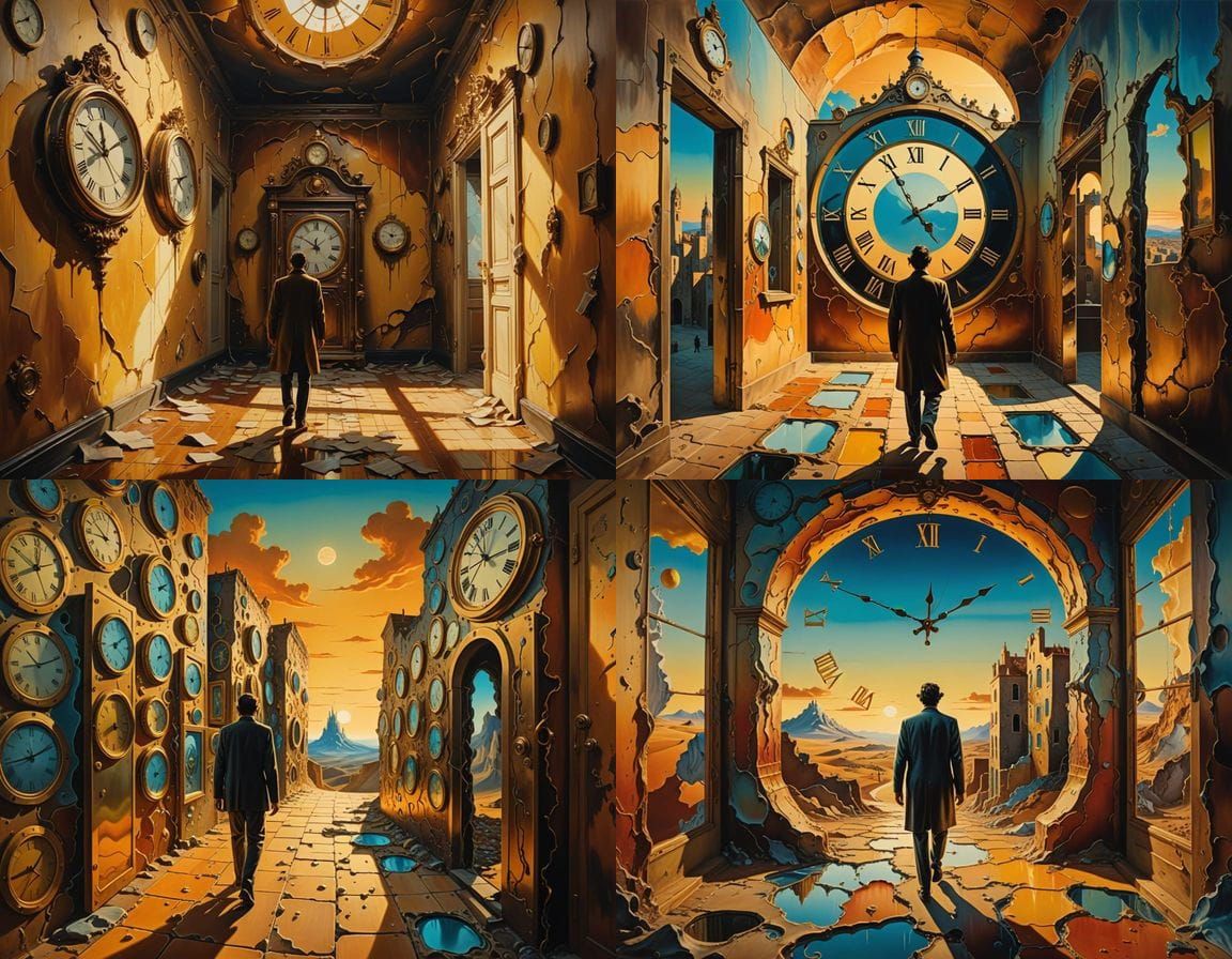 walk through walls surrealism Salvador Dali matte background melting oil on canvas