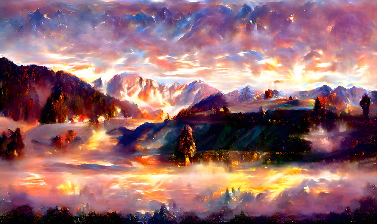 Volcanic landscape with lava river