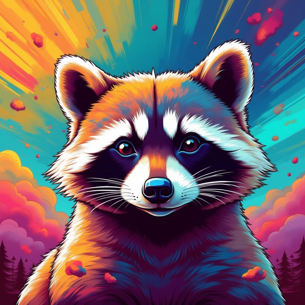 A raccoon, dynamic, colorful background <lora:Dynamic:1.0>
