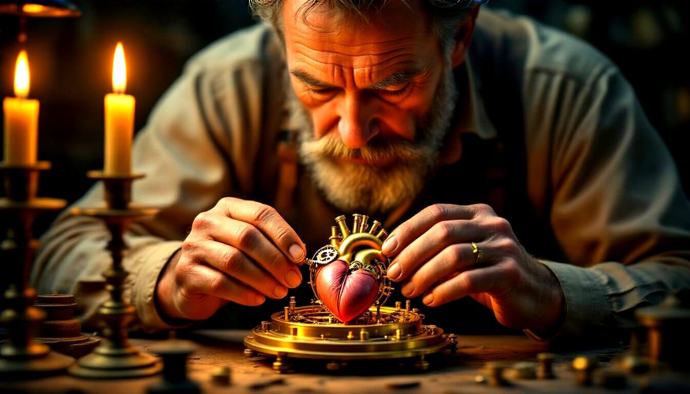 Best photo ever made. Better than perfect: Bathed in the warm, flickering glow of candlelight, a master horologist bends over his most delic...