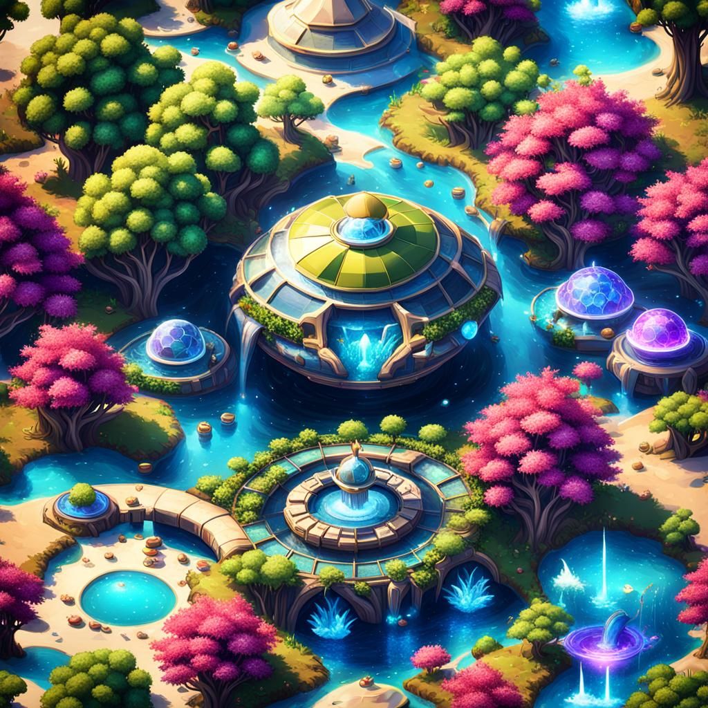 bejeweled galactic oasis on a planet with lush forests