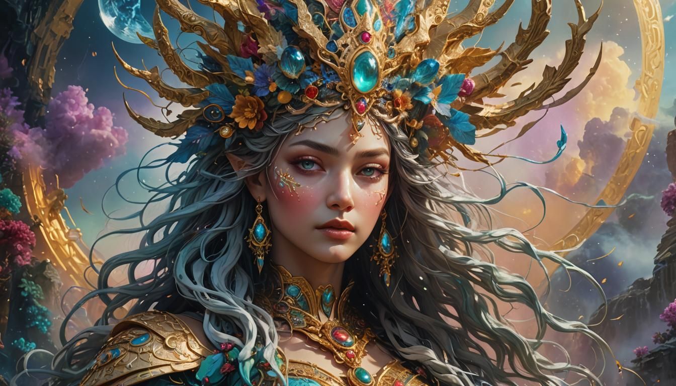 Goddess close-up epic masterpiece, with its maximalist and m...