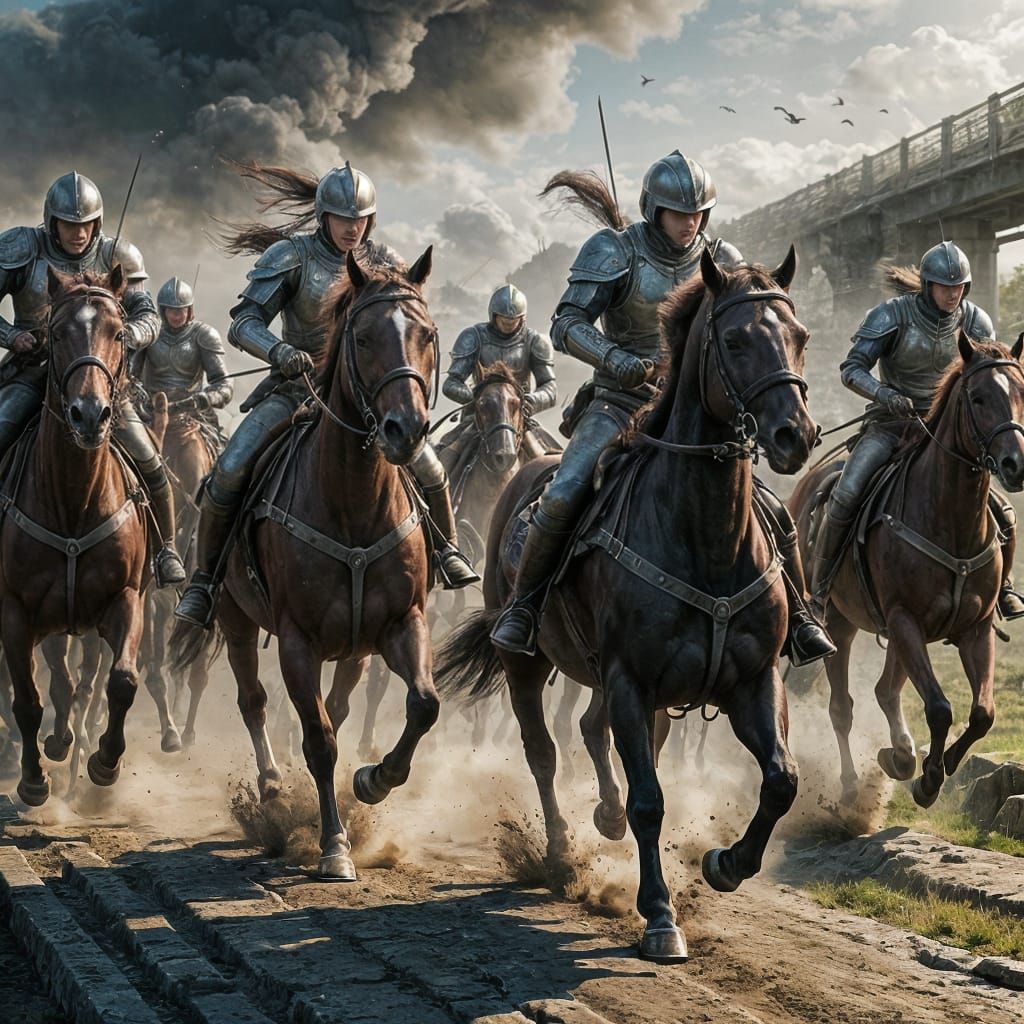 Cavalry Squad Galloping into Battle
