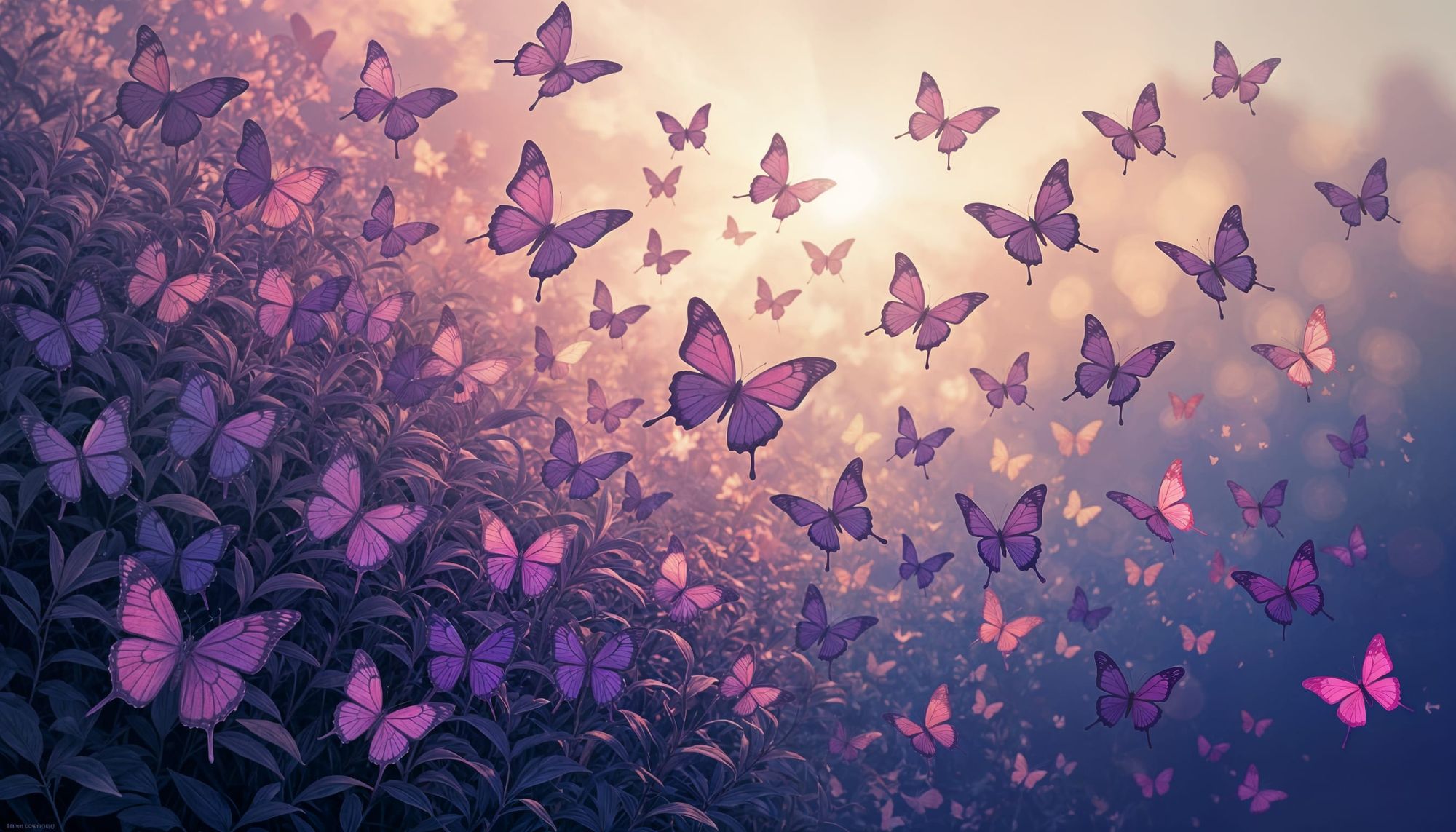 Love Spelled out in Pink and Purple hues of clouds surrounded by Butterflies - Start Image 2