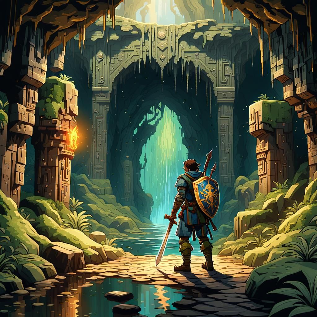 A pixelated character with vibrant colors and detailed pixel...