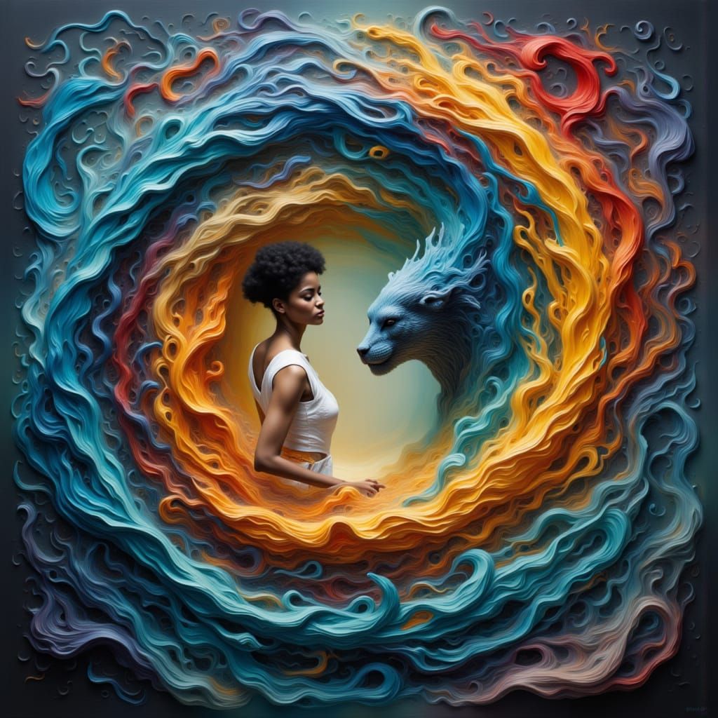 <lora:Olii flux:1.0> Balance Person Yin-Yang  Low Angle by Vladimir Volegov , Pino Daeni intricate details, HDR, beautifully shot, hyperreal...