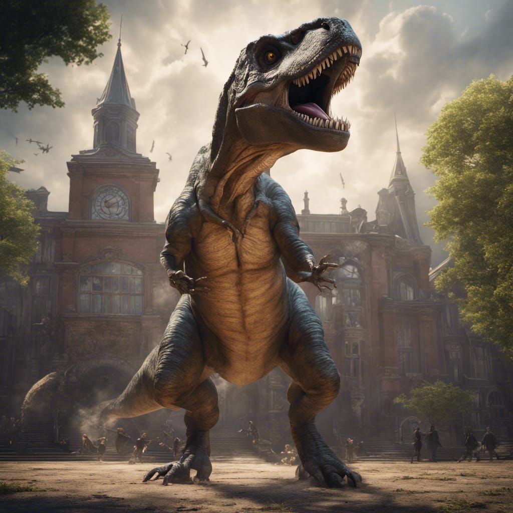 A T rex receiving a college diploma