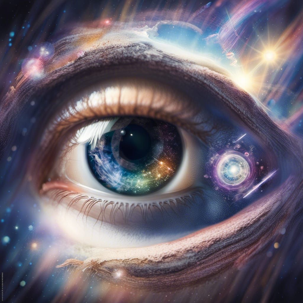 an eye and surrounding, spiral galaxy iris inside, accretion...