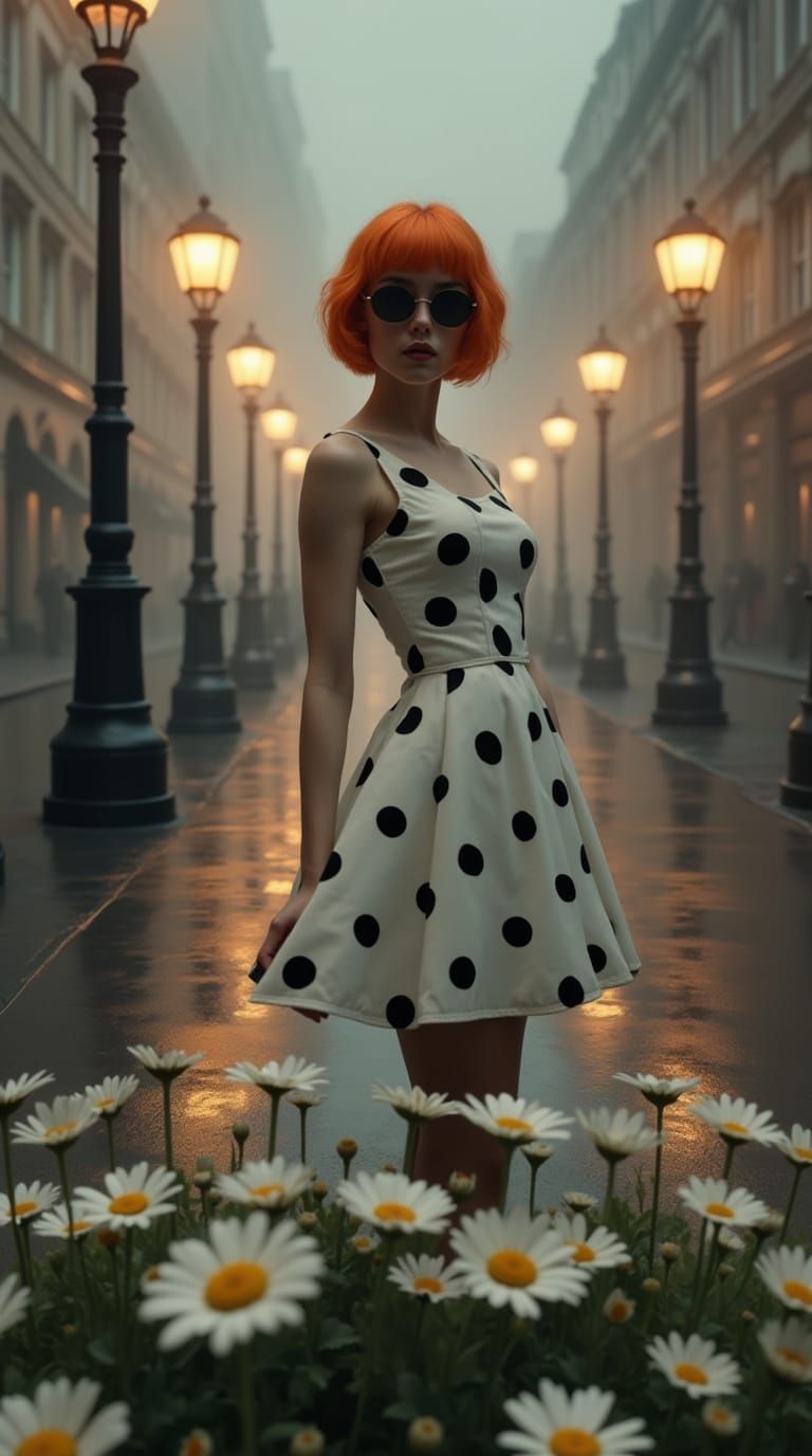 The woman in a polka dot dress