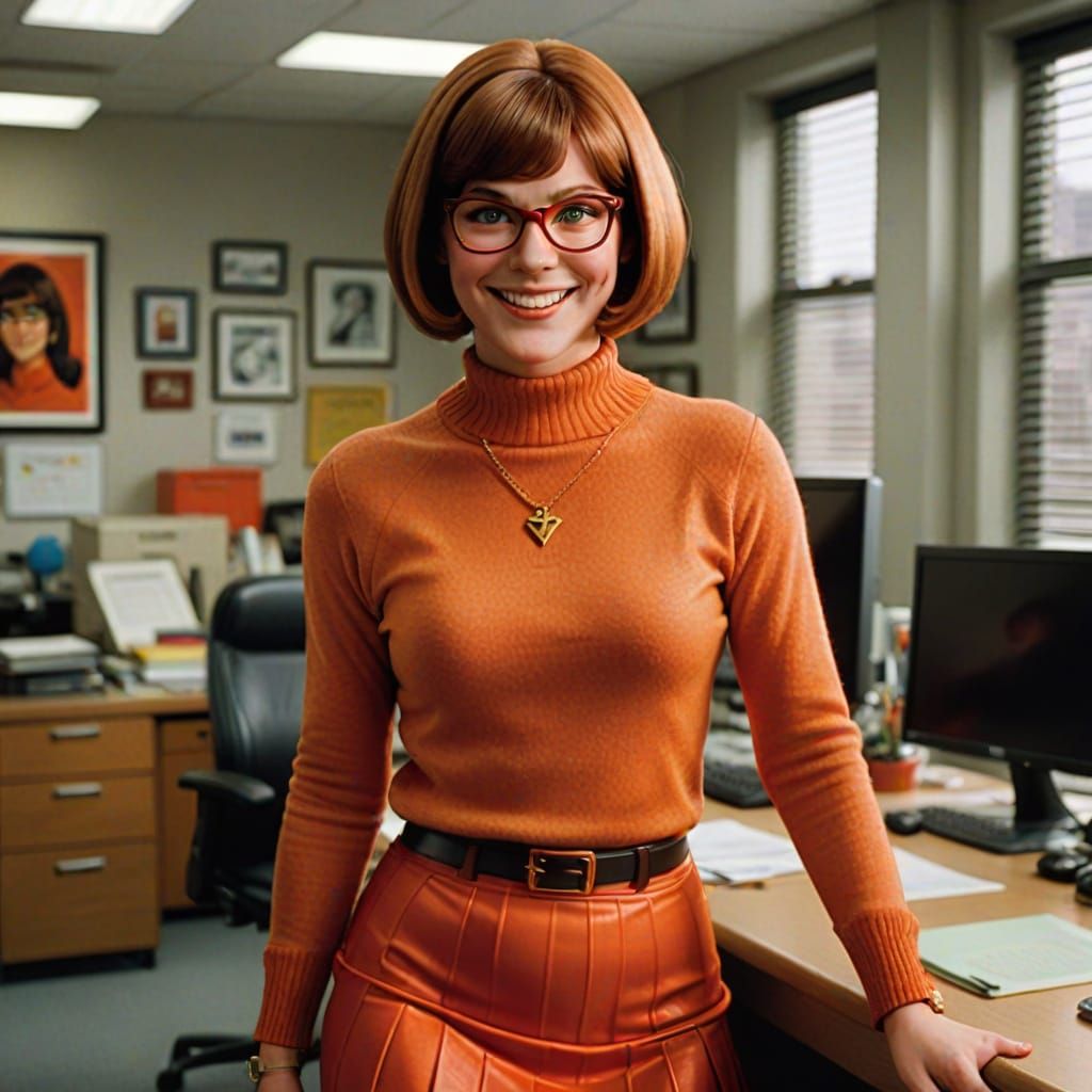 Velma from Scooby Doo, working in our office.  by @Poor Artist
