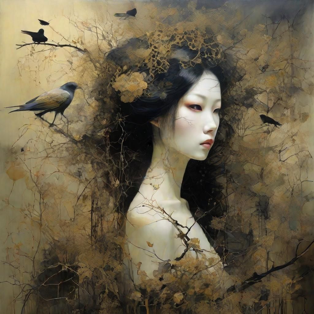 Entangled Desolate Landscape in Oil and Ink