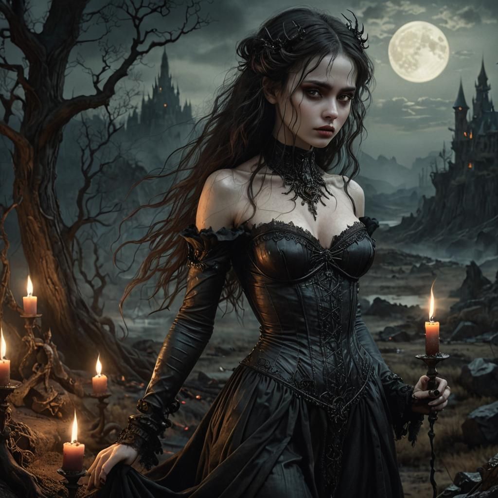 Ethereal Dark Fantasy Goddess in a Smoldering Dark Magic Rea...