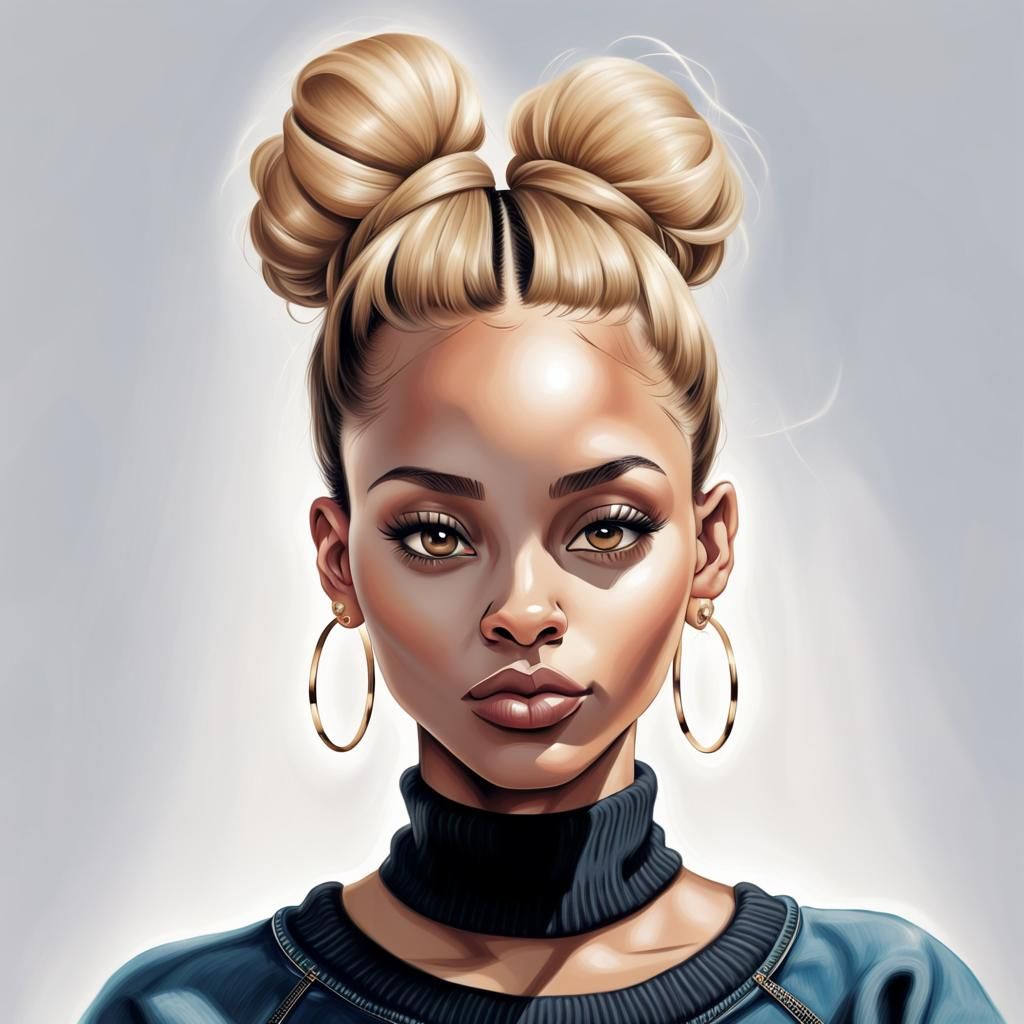 airbrush illustration of a beautiful light-skinned black woman, full ...