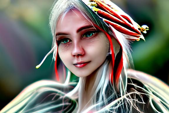 Beautiful female fairy elder with long white hair