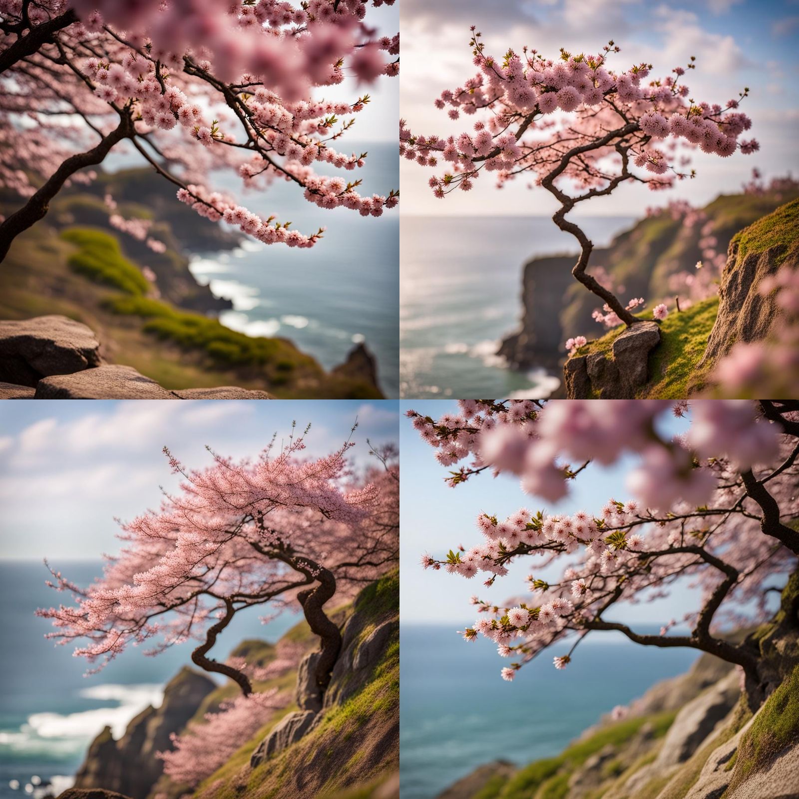 Japanese sakura tree on clifftop in the wind