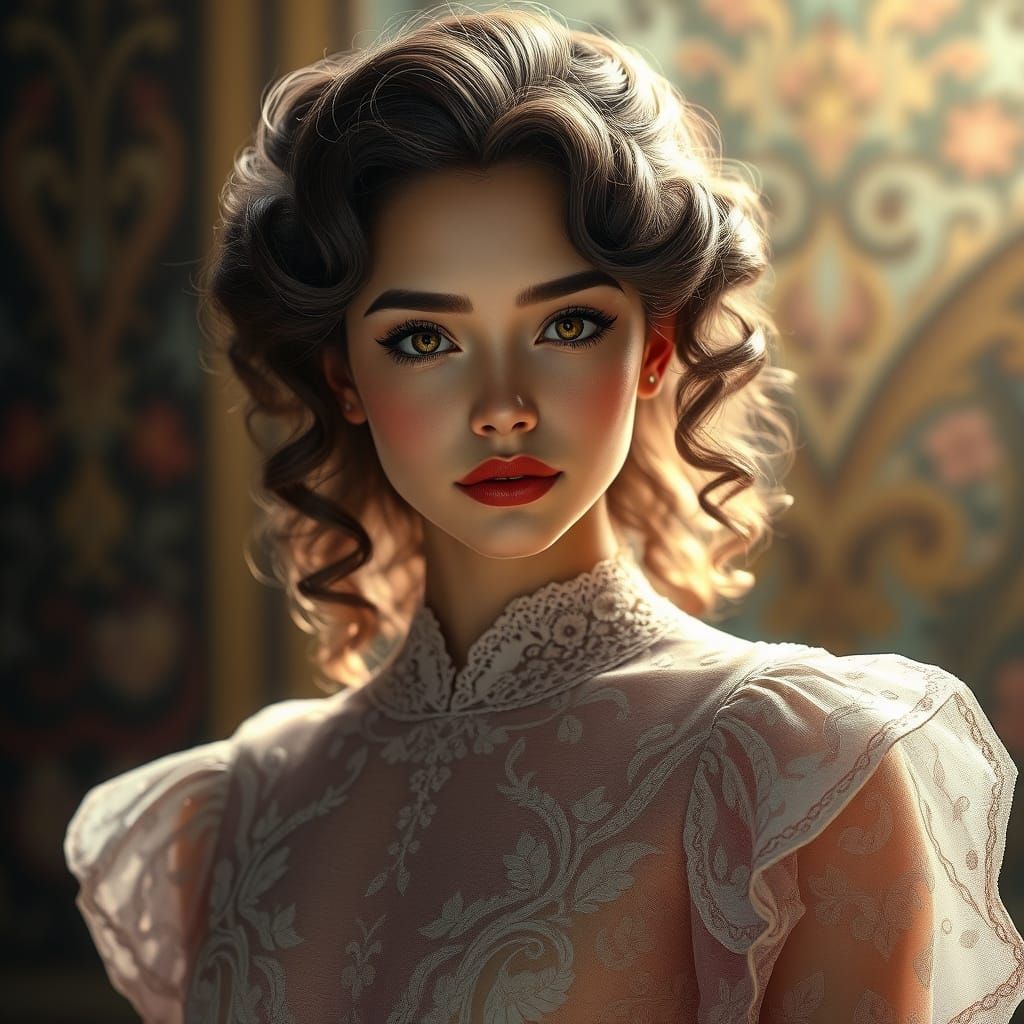 Ethereal Fashion Portrait in Art Nouveau Style
