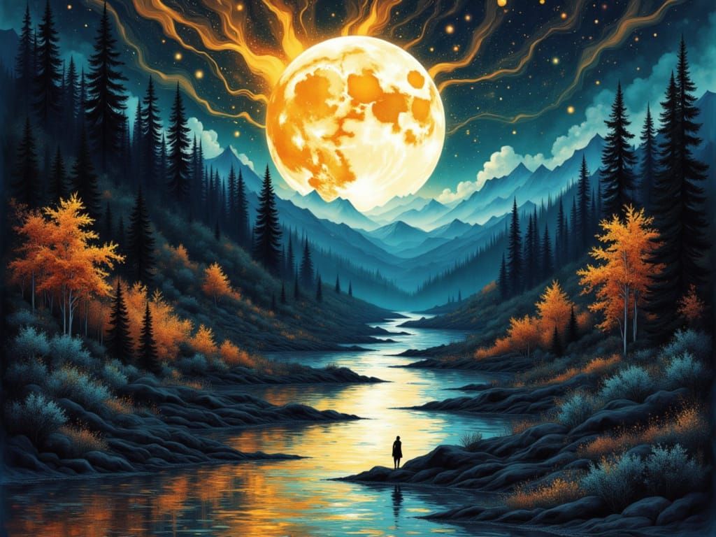 <lora:R0-AN1ME:1.0> <lora:MELTING SOS MARBLE:1.0> <lora:Mistbloom:1.0> <lora:SUN MOON SCAPE:1.0> the ferryman sailing through the river styx...