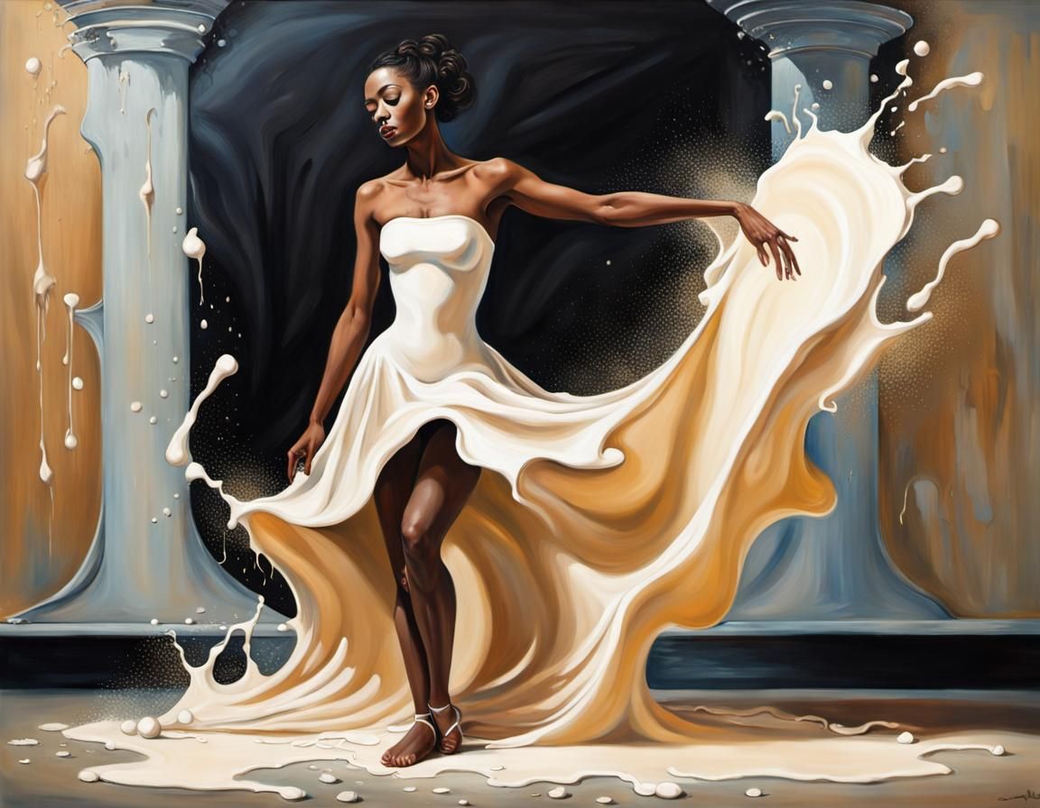 Dancing in a dress made put of spilled cream  by @Simon Bridge