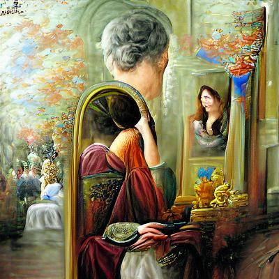 woman gazing into a mirror beautiful detailed painting