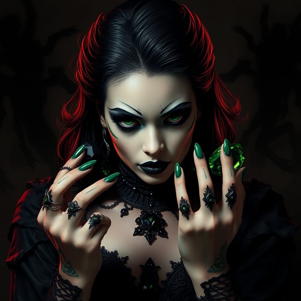 Black lips green lips Black ink green ink Black gemstone green gemstone 