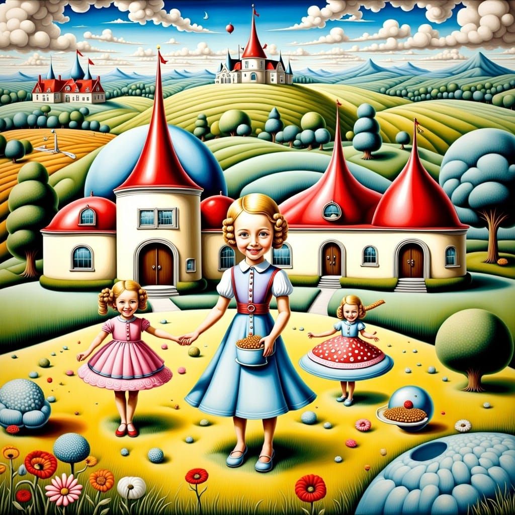 <lora:Pop surrealism Flux:1.0> Pop surrealism Watercolor_painting. Shining happy smiling family, Futuristic scifi clothing. Pop surreal perf...