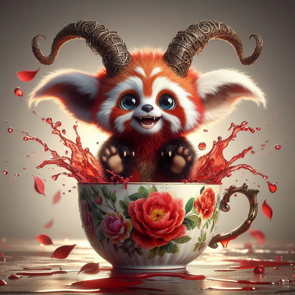 Mango jumping into a teacup