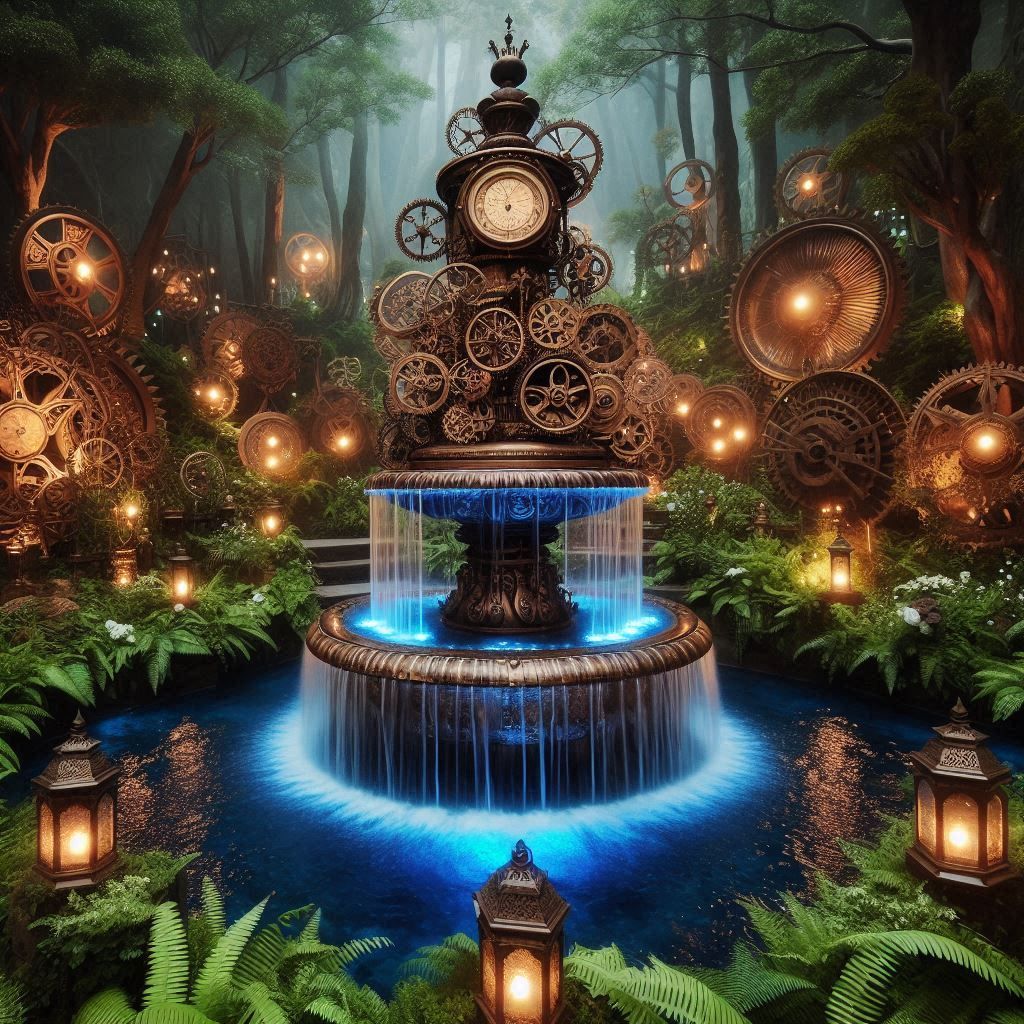 Steampunk Fountain in Forest