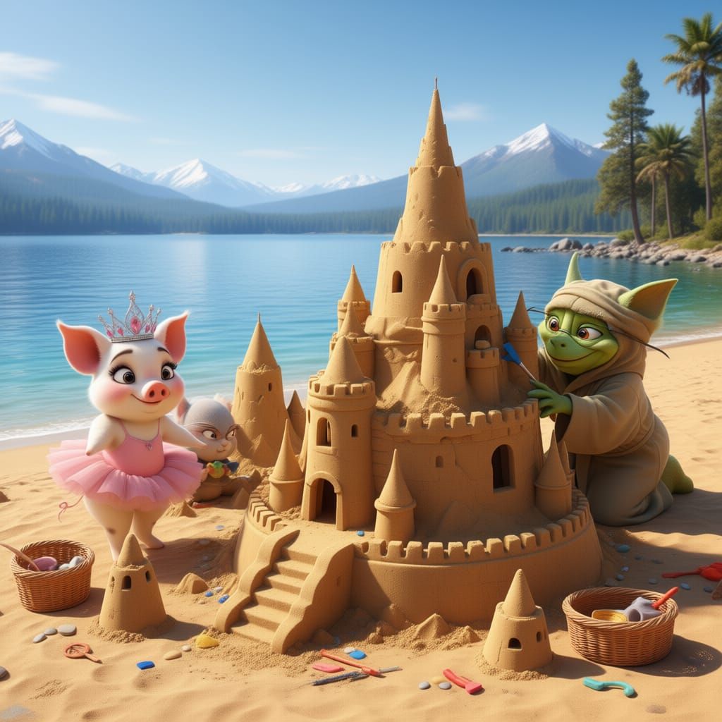  they built magnificent sandcastles on the shore of lake tahoe Cleo directed the construction of a grand palace with a tutu-shaped tower. Ev...