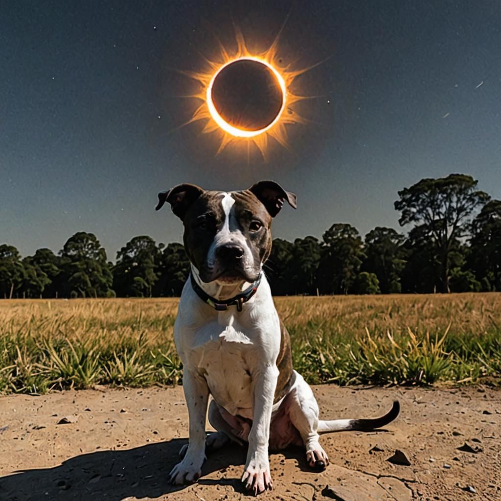 Solar eclipse with a Staffordshire terrier