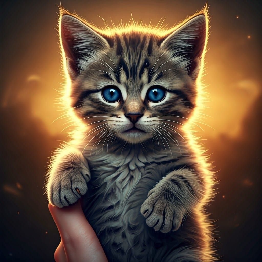 Whimsical Grey Tabby Kitten in Mystical World