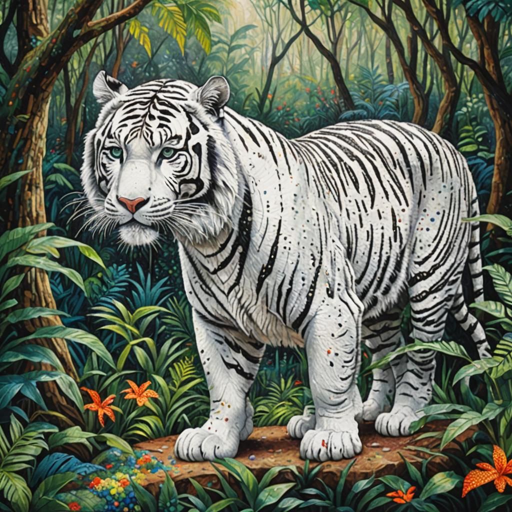 Pointillism Art - White Tiger