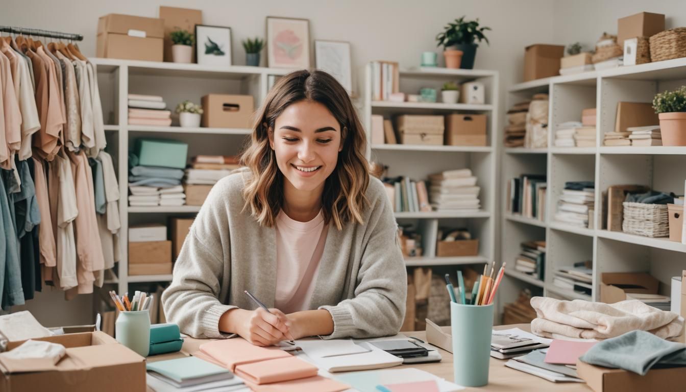 Foreground: A millennial woman with a warm, inviting face. S...
