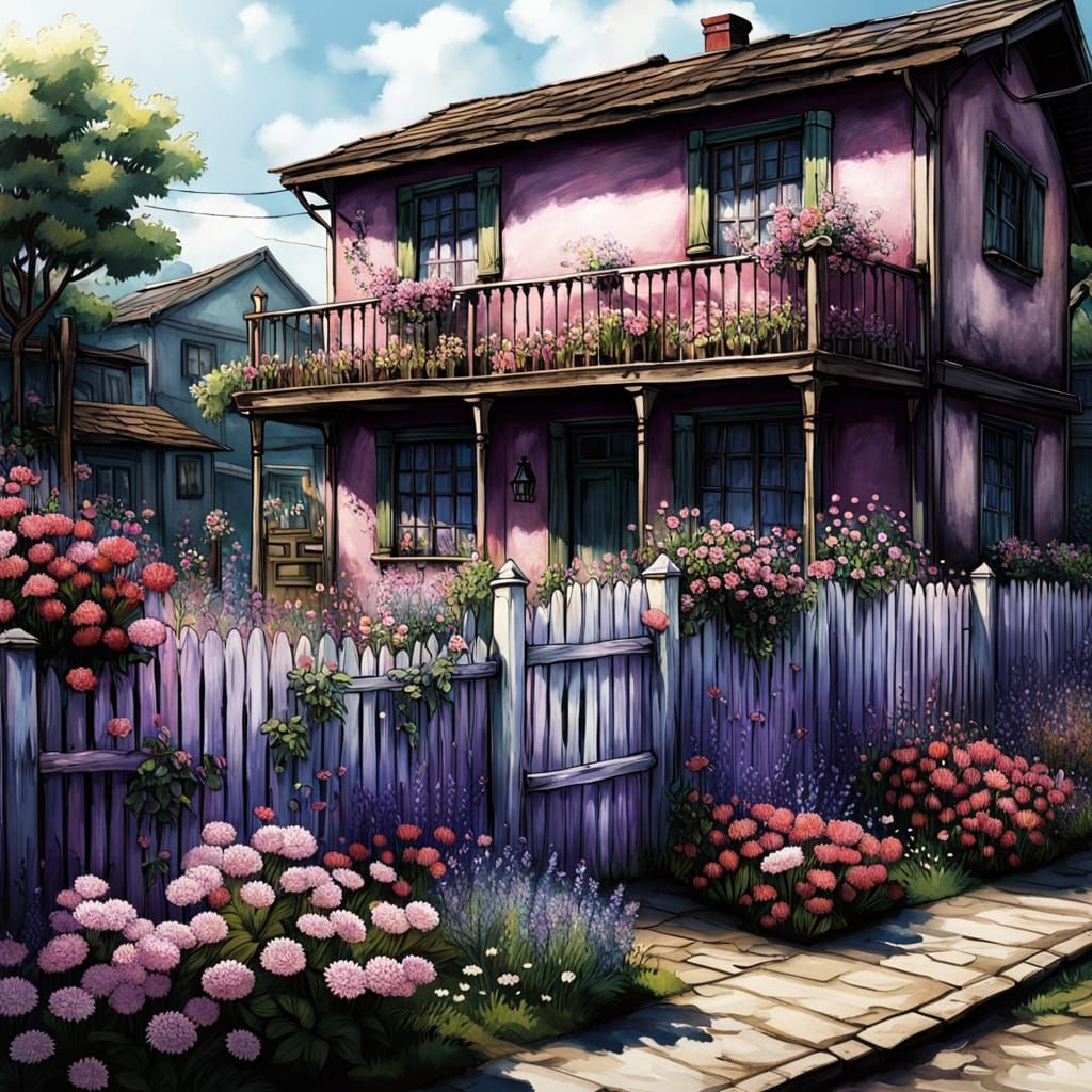 Aerith Gainsborough's house exterior, nestled within the Sector 5 Slums of Final Fantasy VII. The primary focus is the vibrant, wild flower ...