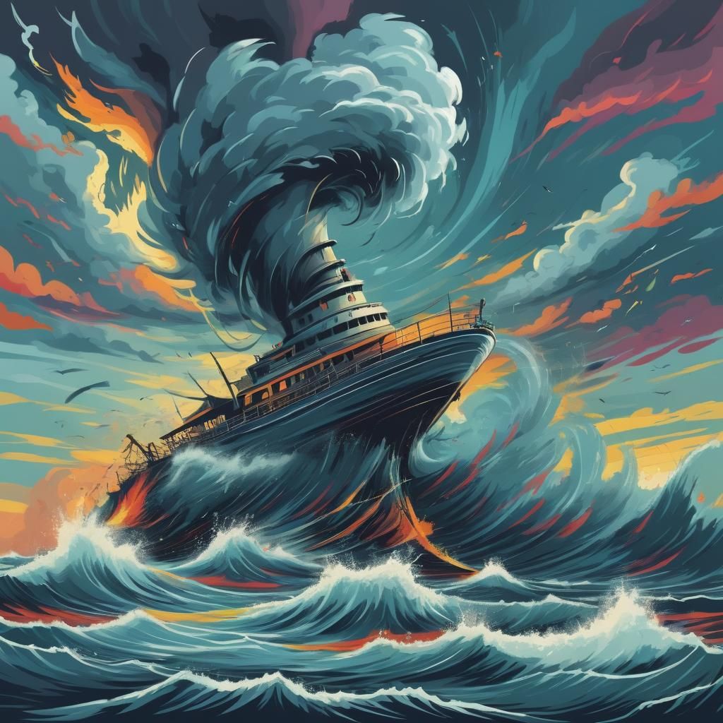 a tornado on the sea, vector illustration, colourful
