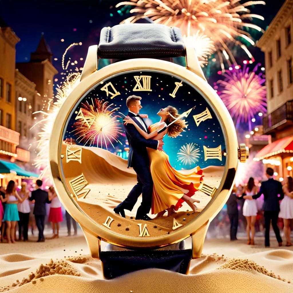 A beautiful fantasy designed whimsical golden sand watch in ...