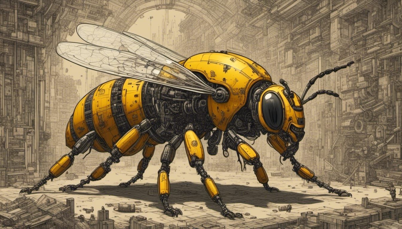 <lora:Blueprint:1.0> an elaborate and ancient robot bee