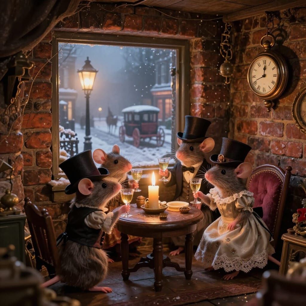 A Victorian mousehold celebrates the New Year  by @Staircase Flash