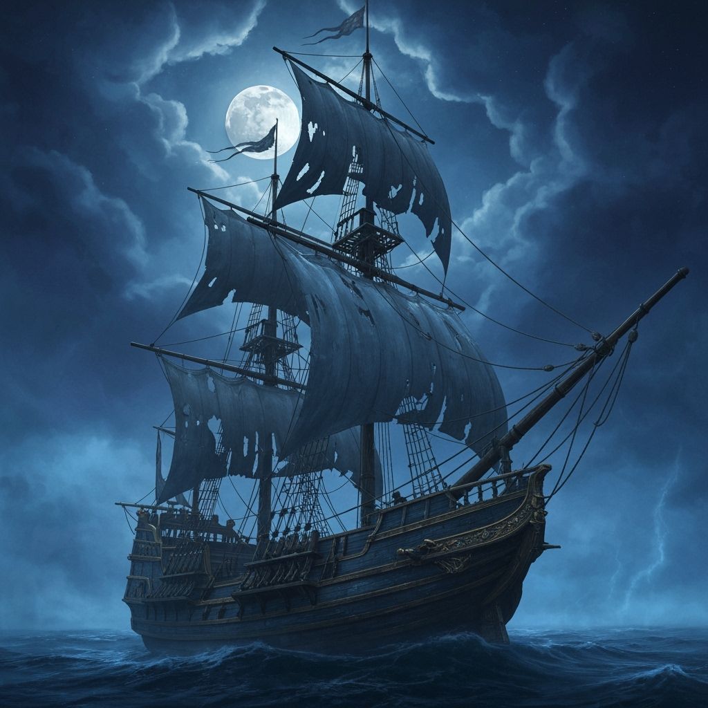 Storm-Tossed Pirate Galleon by Night Moonlight  by @puutarhakarkuri