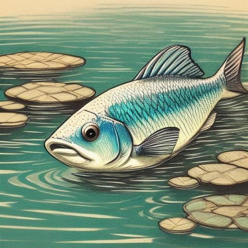 <lora:Vintage Sketch DS8:1.0> A fish swimming in a pond. Sketch art. Vintage.  pastel