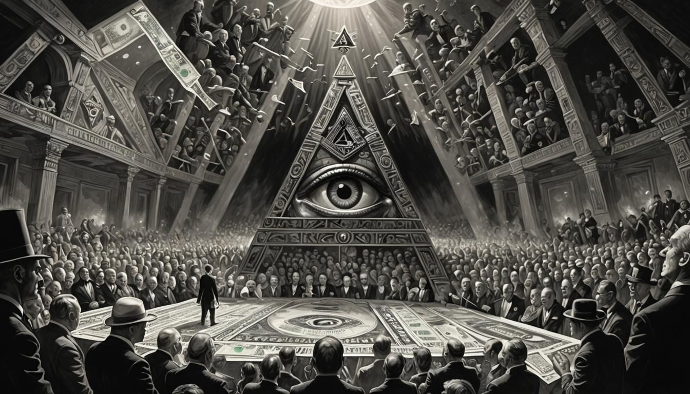 Illuminate Eye with a crowd of freemasons bowing before the ...