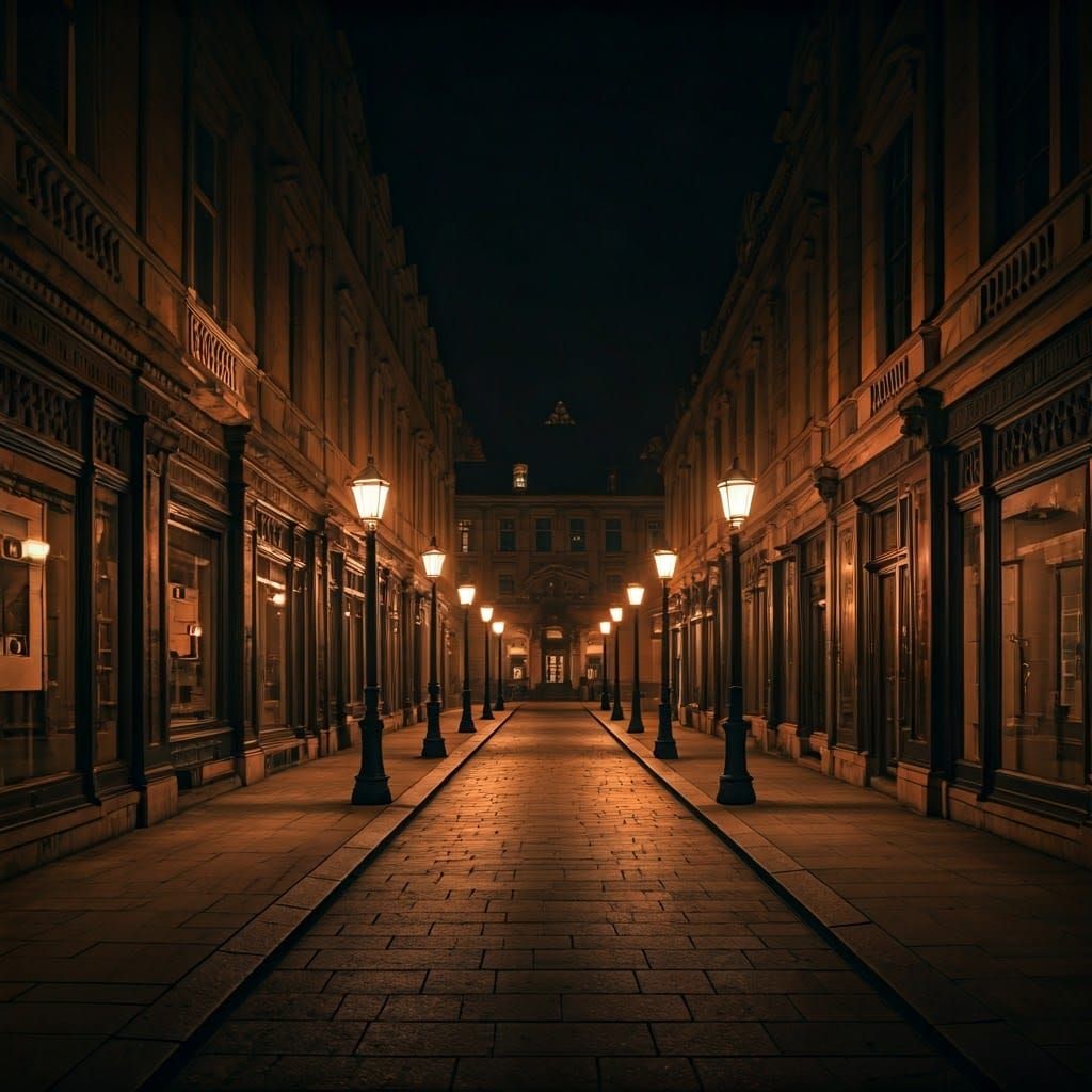 Luxurious Boulevard at Night in Futuristic Film Style