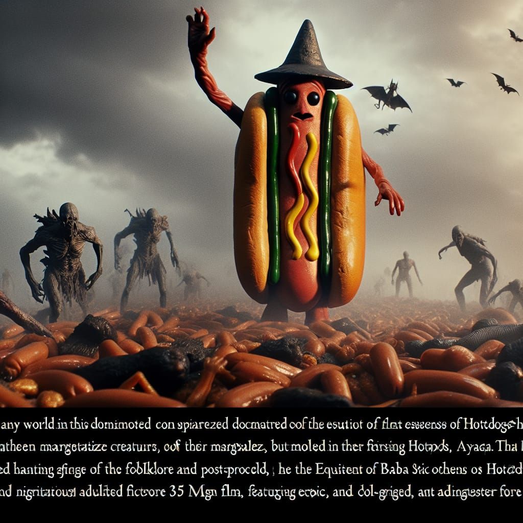 Hotdog Horror: Baba Yaga Witch in a Cinematic Still