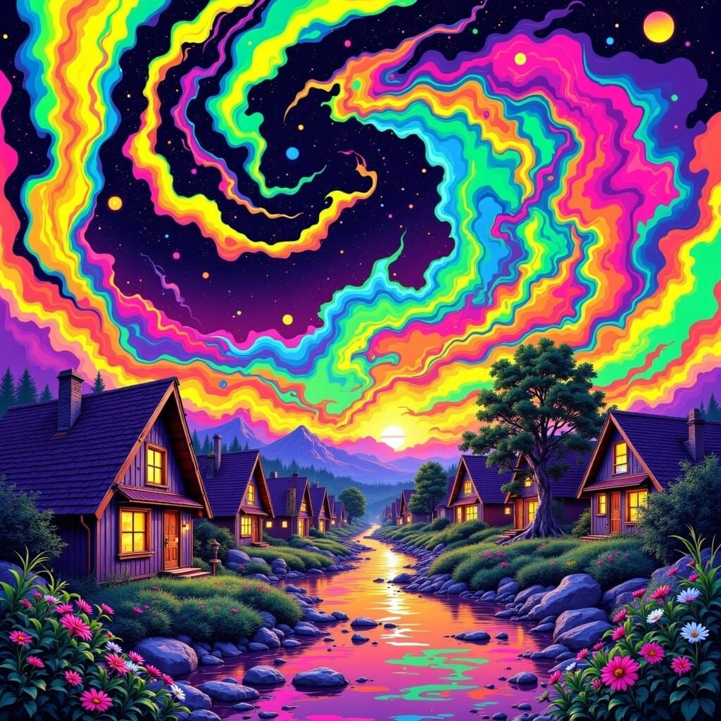 Cyberpunk Village Beset by Toxic River