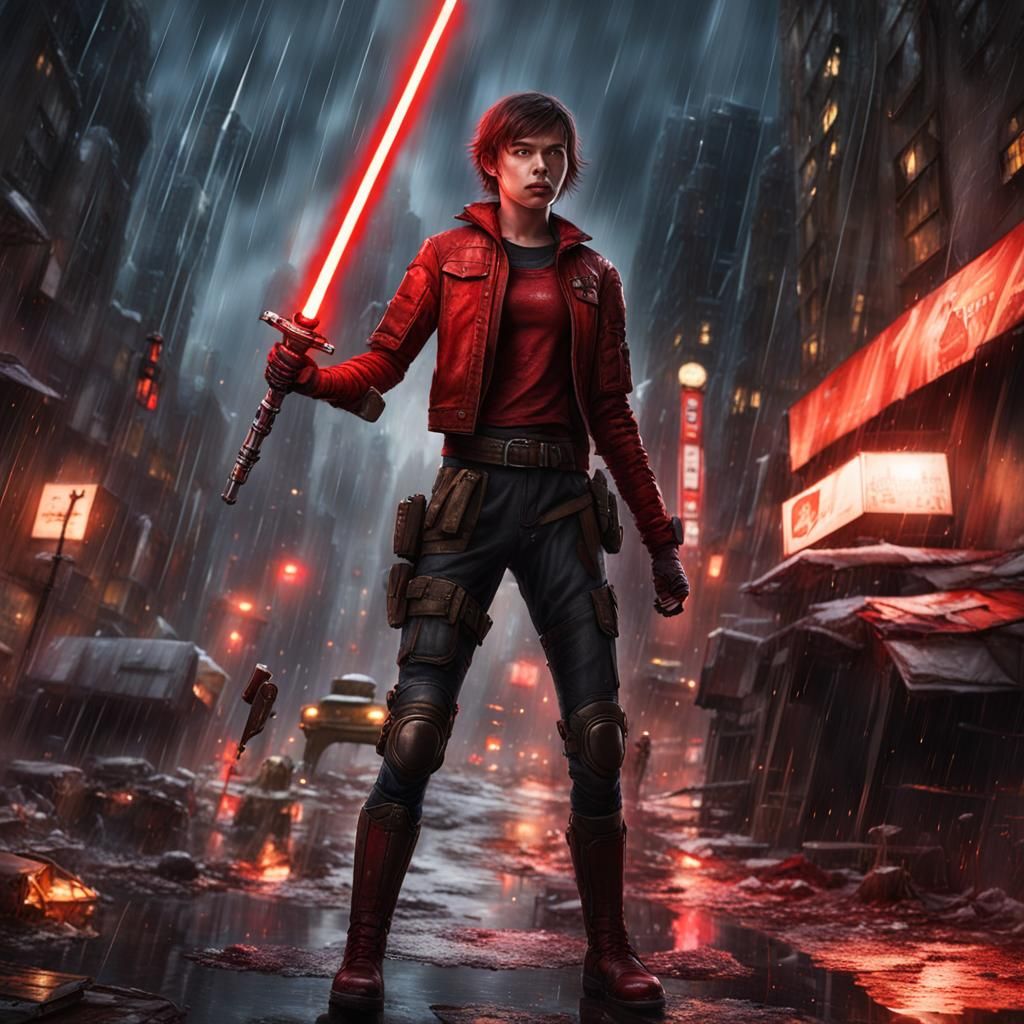 18 year old girl, third echelon dark red armor, short blunt ...