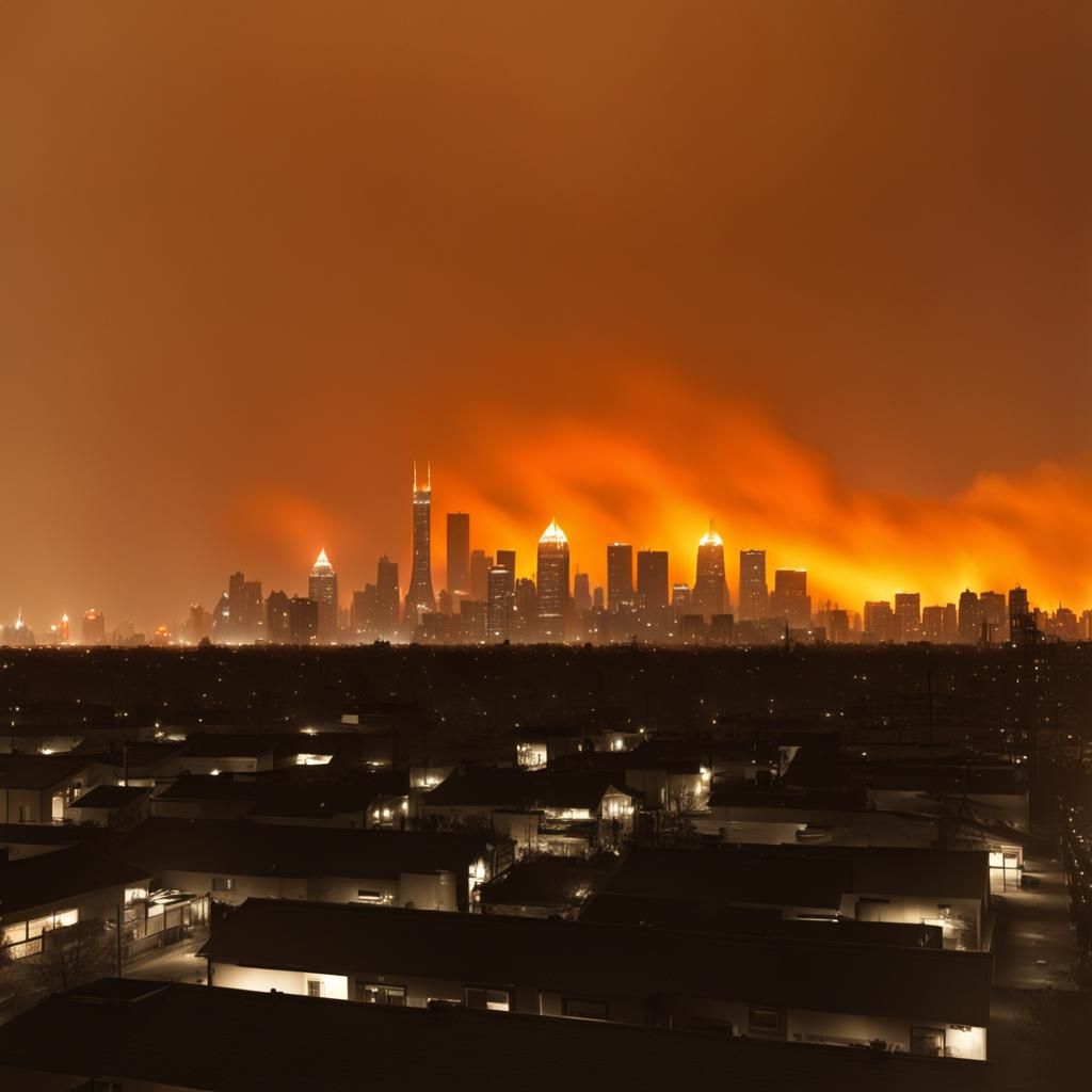 The skyline was beautiful on fire all twisted metal stretching upwards