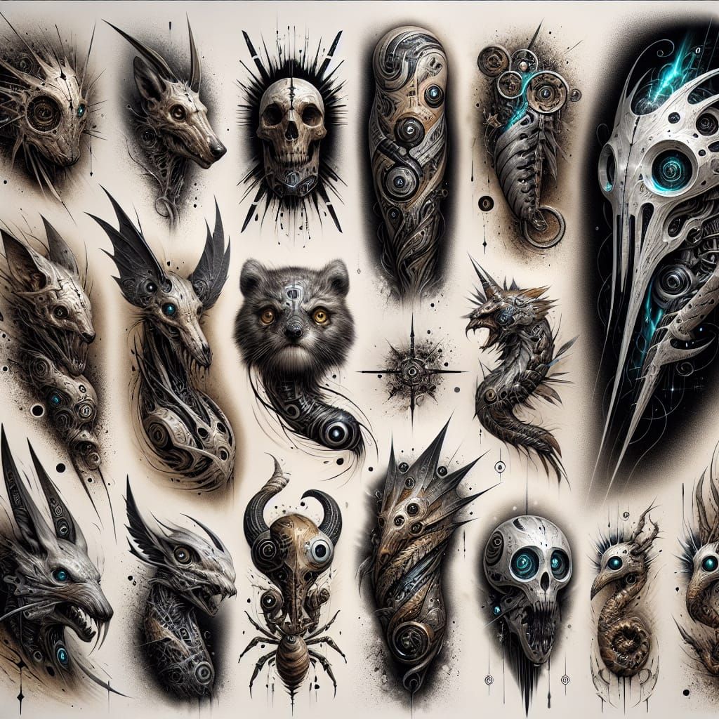 Biomechanical Flash Tattoos   by @Lilith